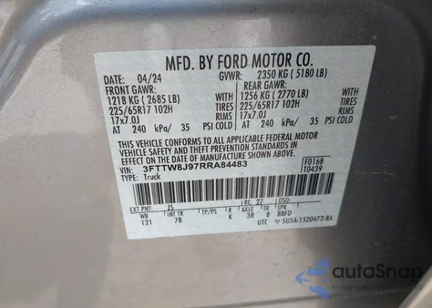 2024 Ford Maverick Xlt z USA, uszkodzony, nr VIN 3FTTW8J97RRA84483